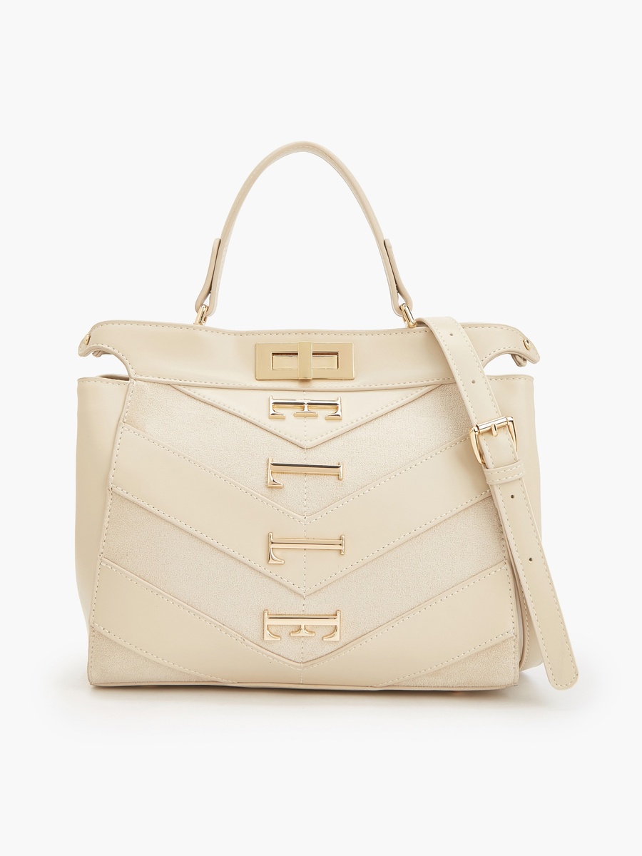 Women Chevron Suede Tote Bag With Detachable Strap