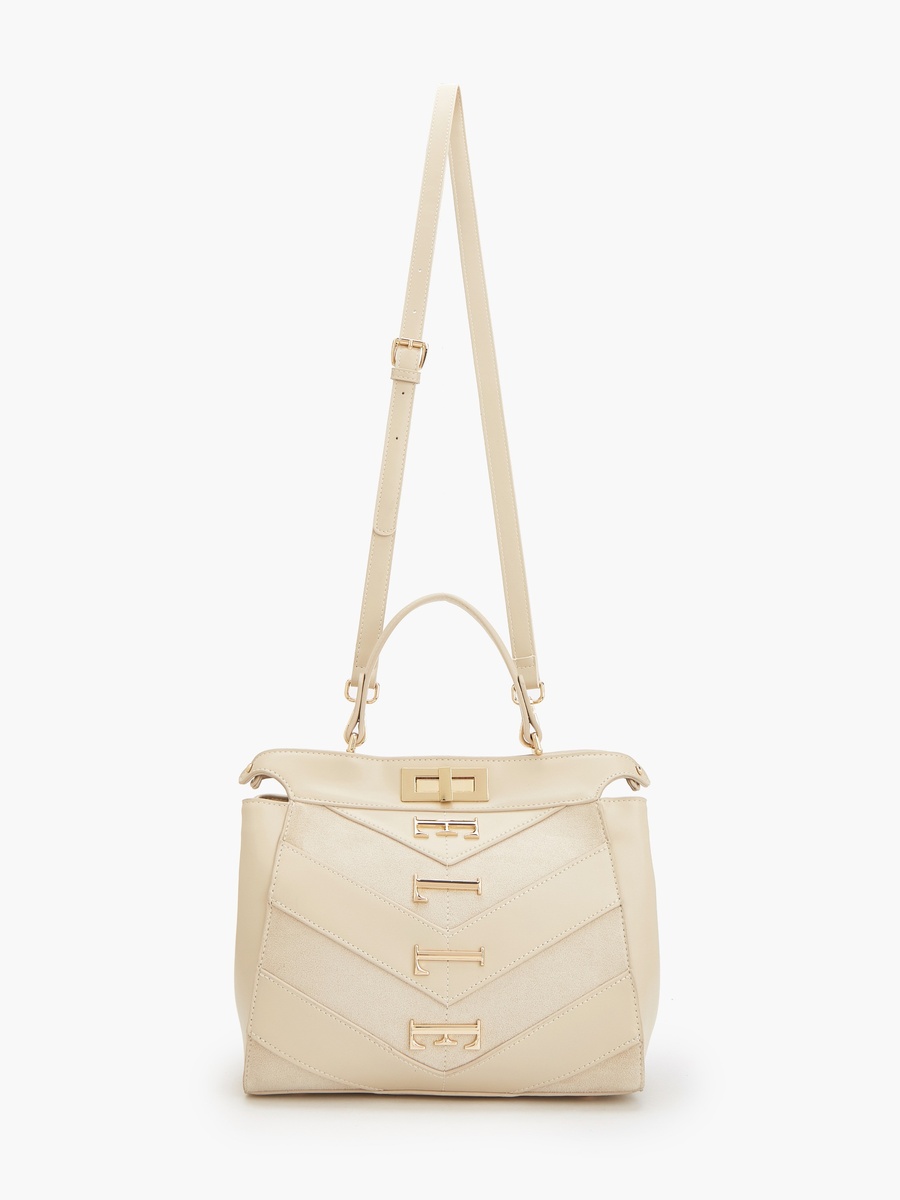 Women Chevron Suede Tote Bag With Detachable Strap