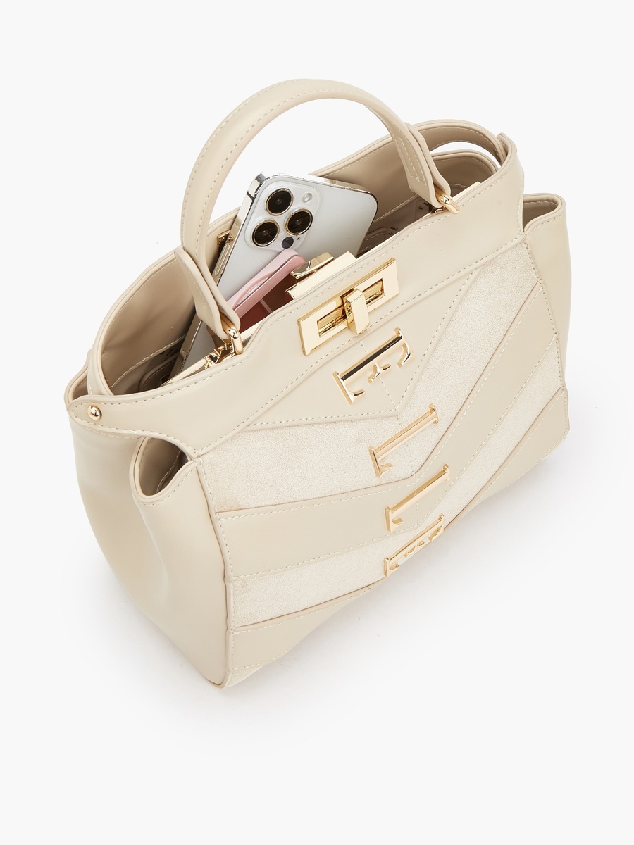 Women Chevron Suede Tote Bag With Detachable Strap