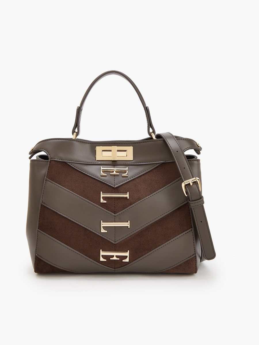 Women Chevron Suede Tote Bag With Detachable Strap
