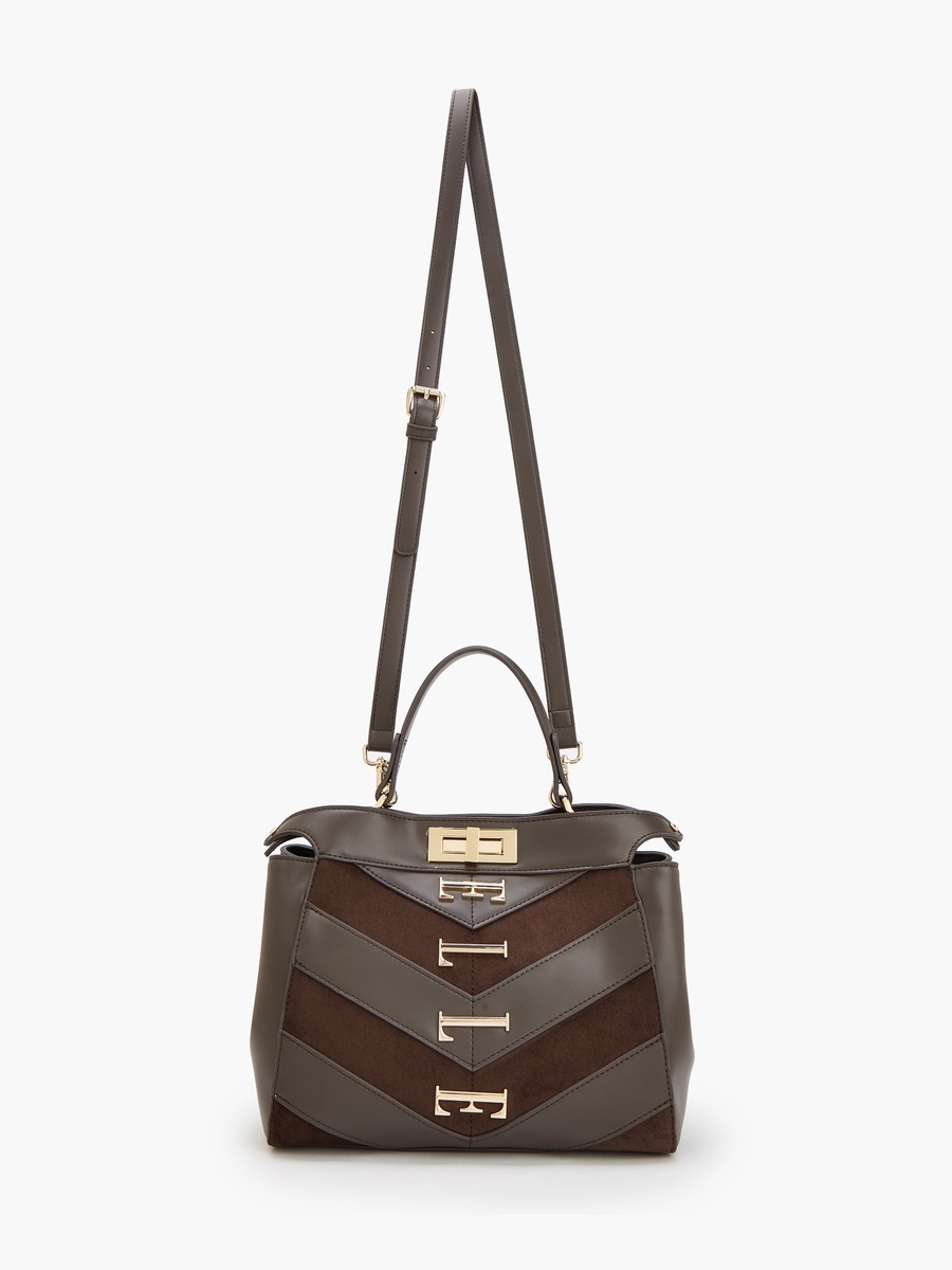 Women Chevron Suede Tote Bag With Detachable Strap