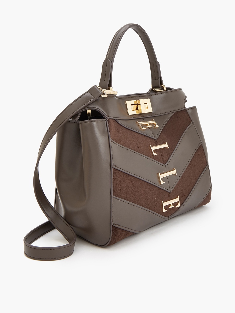 Women Chevron Suede Tote Bag With Detachable Strap