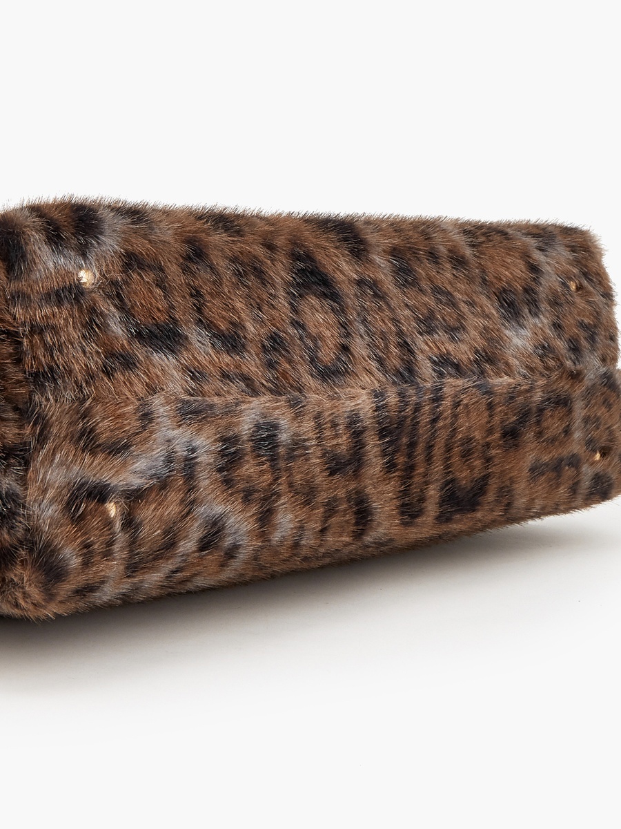 Animal Print Faux Fur Tote Bag With Zip Closure