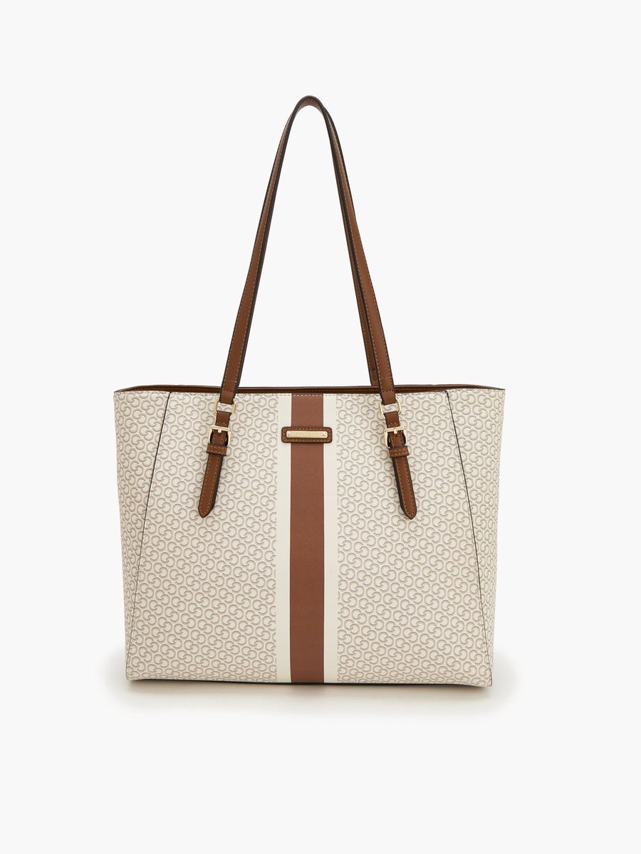 Monogram Print Tote Bag With Zip Closure