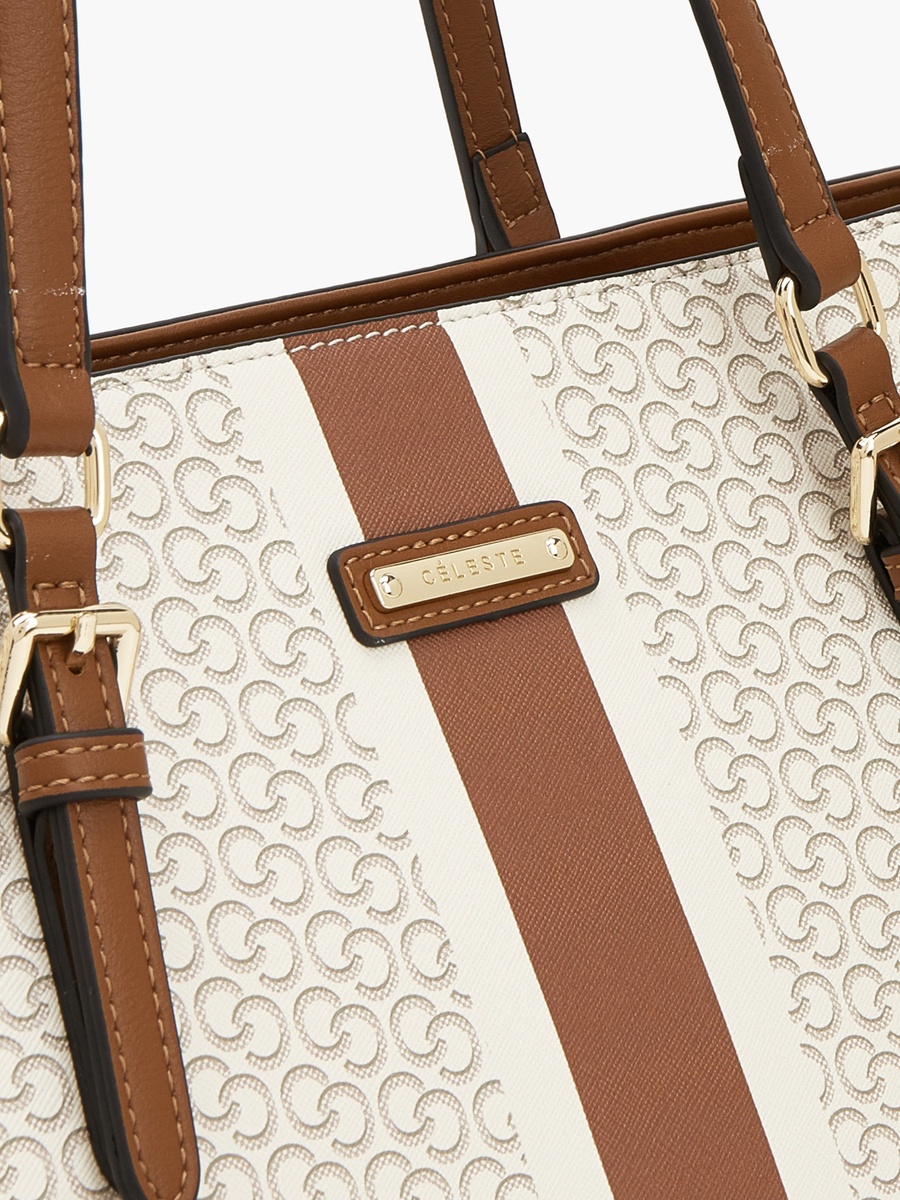 Monogram Print Tote Bag With Zip Closure