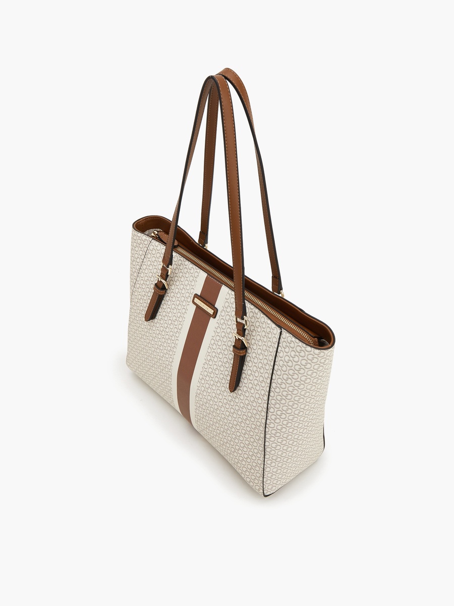 Monogram Print Tote Bag With Zip Closure