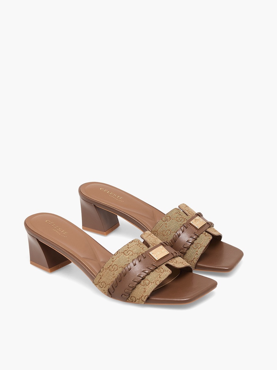 Women Monogram Print Block Heel Sandals