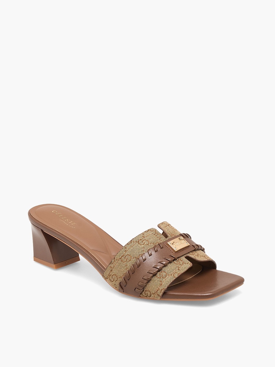 Women Monogram Print Block Heel Sandals