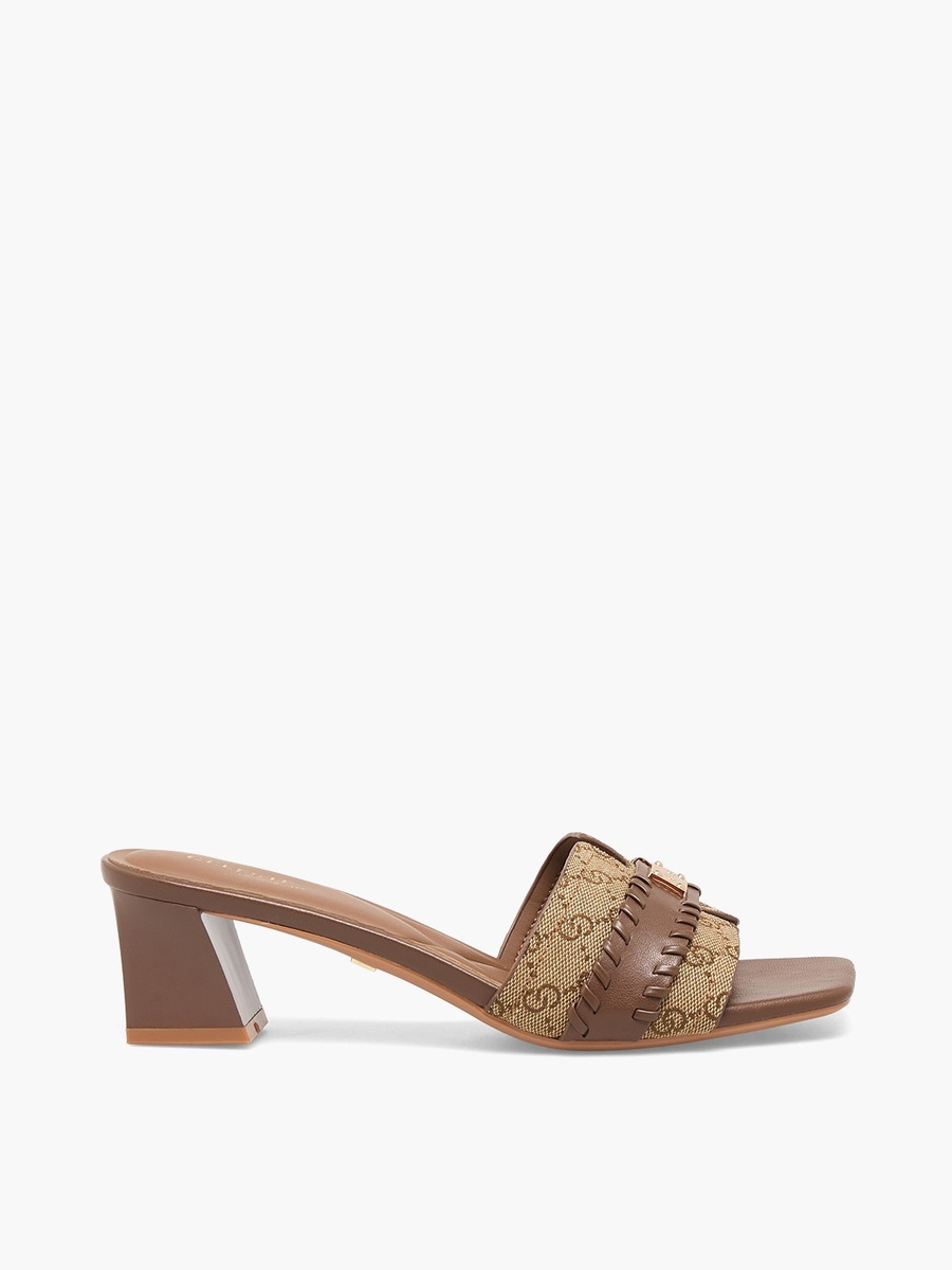 Women Monogram Print Block Heel Sandals