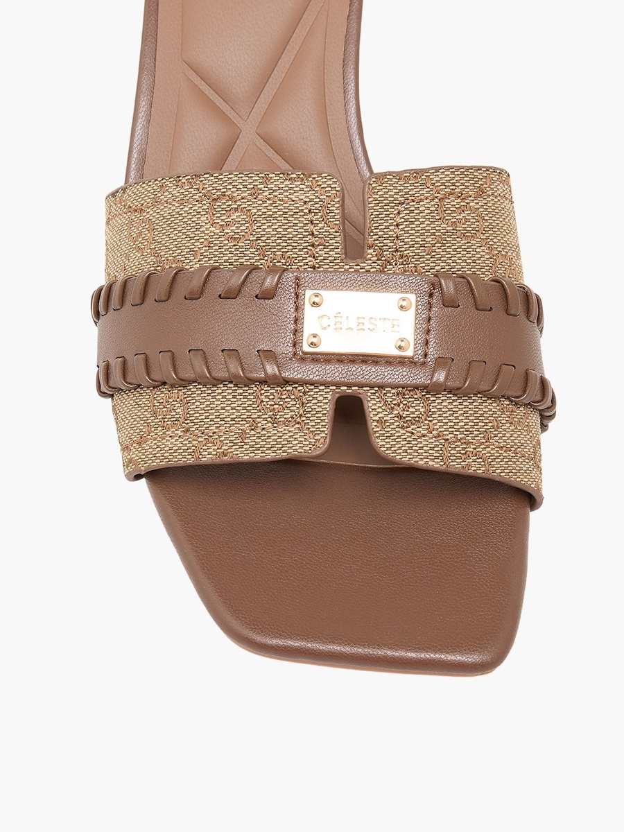 Women Monogram Print Block Heel Sandals