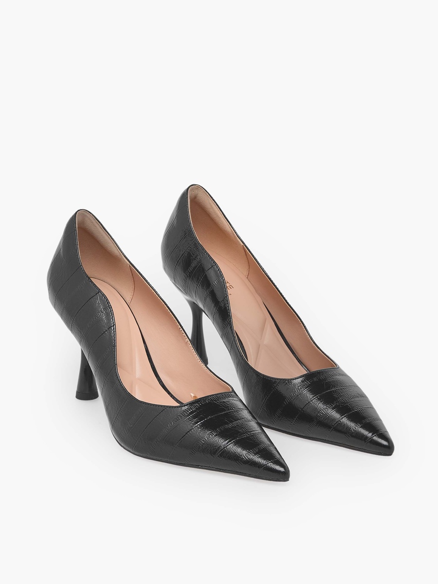 Women Textured Pointed Toe Stiletto Heel Pumps