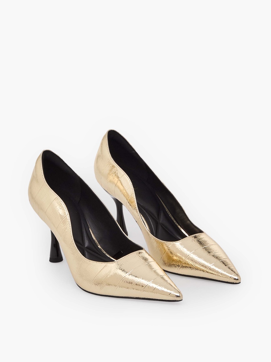 Women Textured Pointed Toe Stiletto Heel Pumps