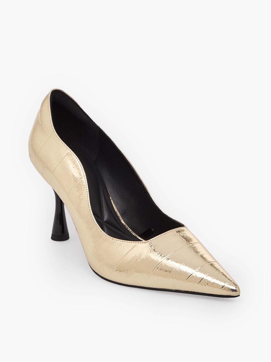 Women Textured Pointed Toe Stiletto Heel Pumps