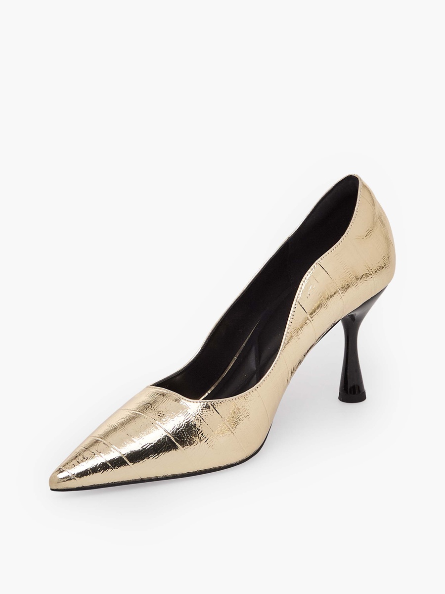 Women Textured Pointed Toe Stiletto Heel Pumps