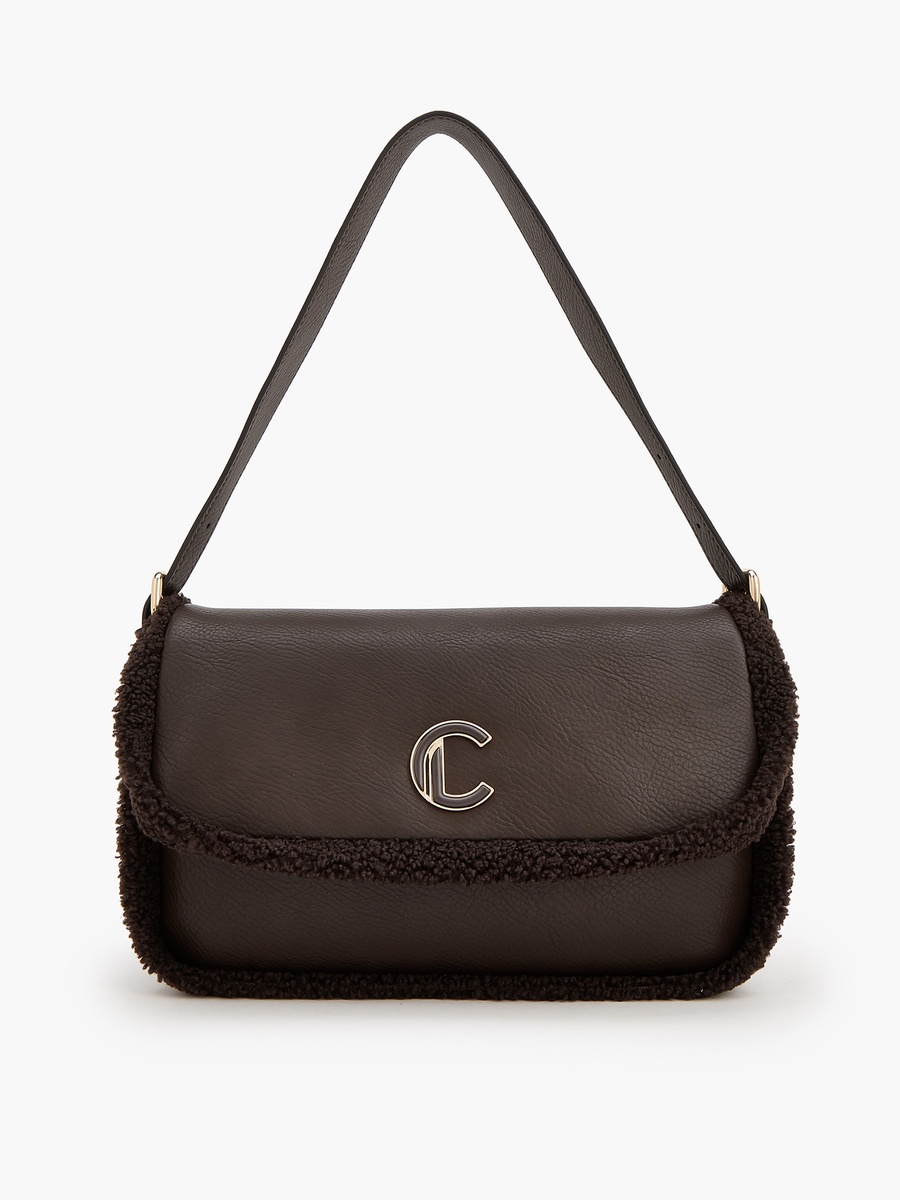 Logo Shoulder Bag With Faux Fur Trim