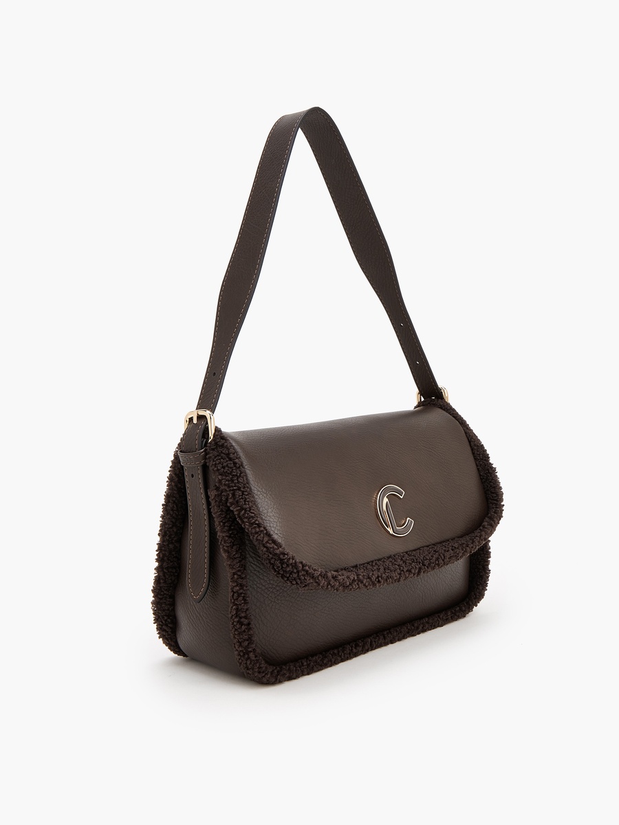 Logo Shoulder Bag With Faux Fur Trim
