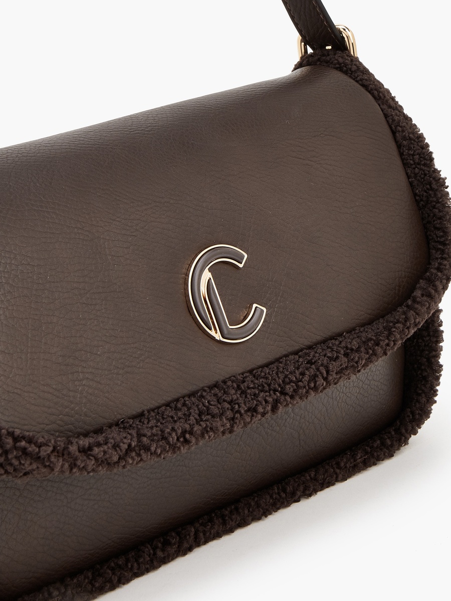 Logo Shoulder Bag With Faux Fur Trim