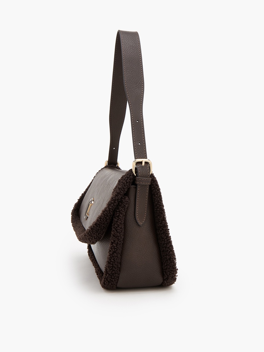 Logo Shoulder Bag With Faux Fur Trim