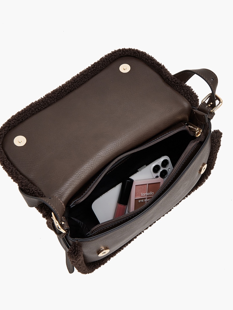 Logo Shoulder Bag With Faux Fur Trim