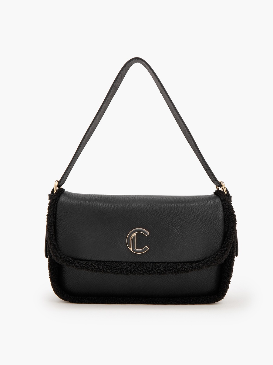 Logo Shoulder Bag With Faux Fur Trim