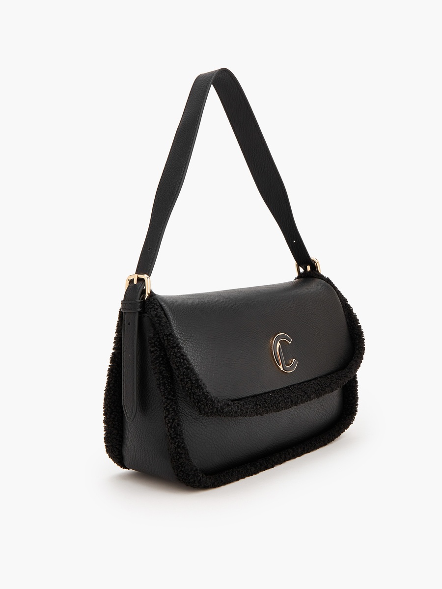 Logo Shoulder Bag With Faux Fur Trim