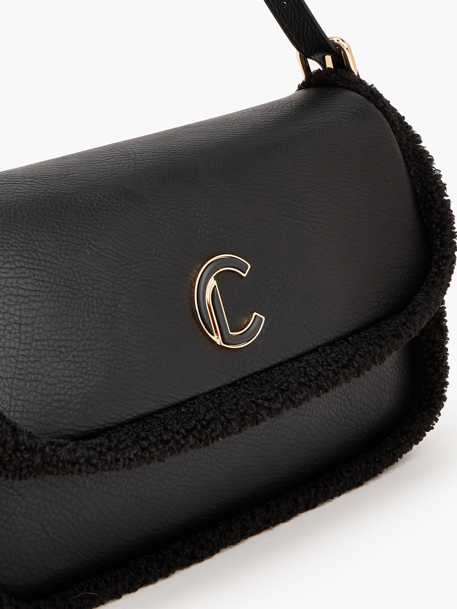 Logo Shoulder Bag With Faux Fur Trim