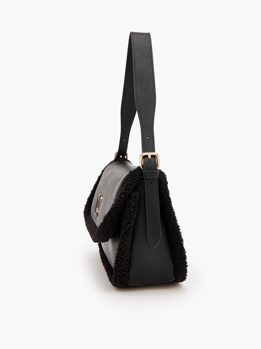 Logo Shoulder Bag With Faux Fur Trim