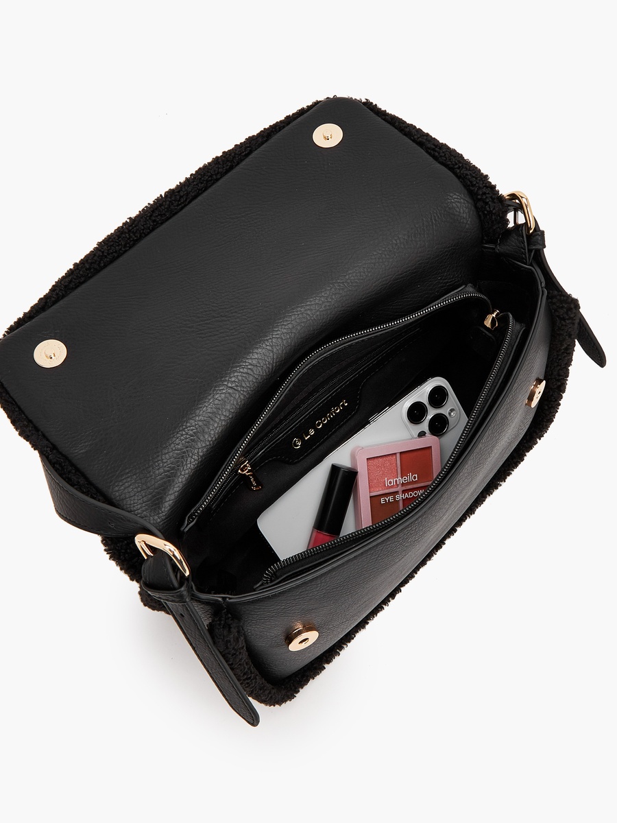 Logo Shoulder Bag With Faux Fur Trim