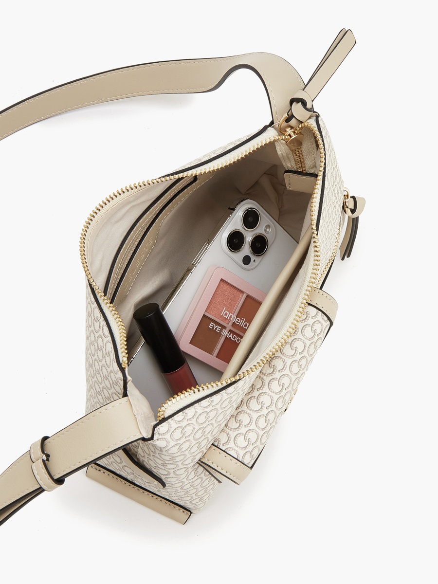 Monogram Print Crossbody Bag With Zip Closure