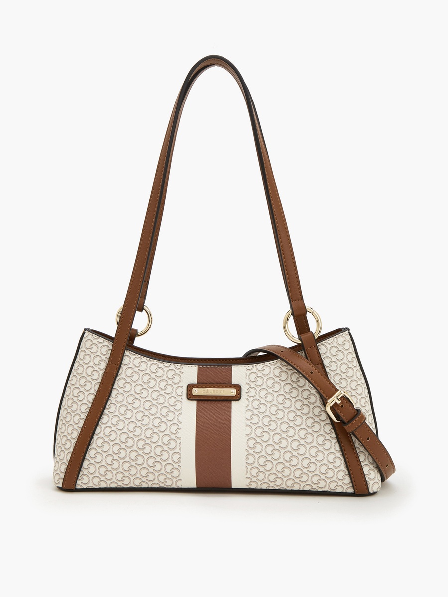 Monogram Print Shoulder Bag With Detachable Strap