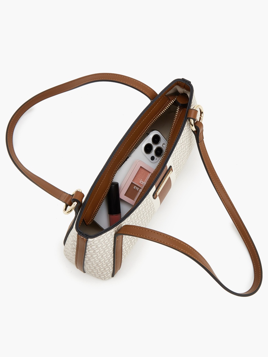 Monogram Print Shoulder Bag With Detachable Strap