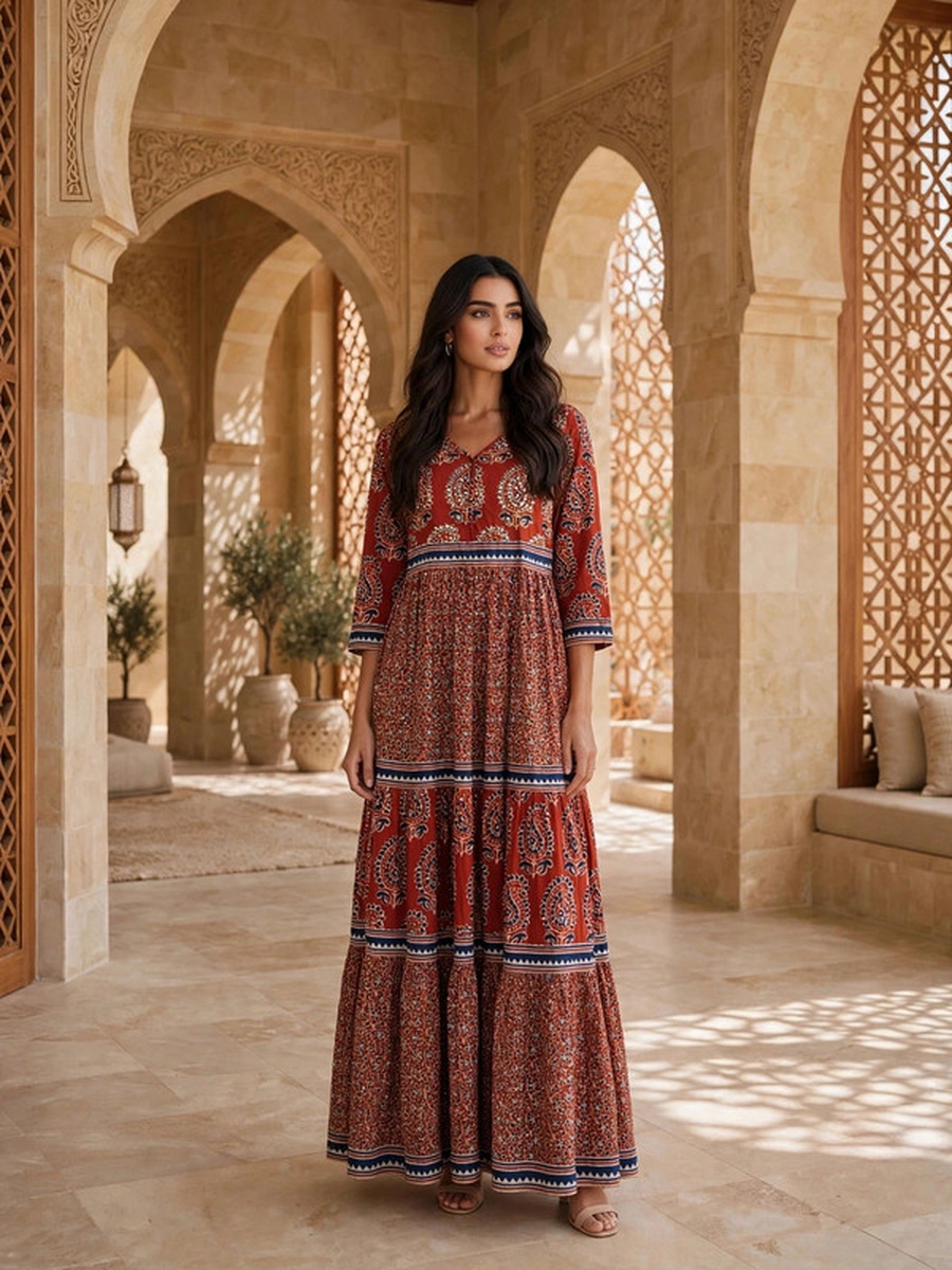 Ethnic Paisley Print Long Sleeve Jalabiya