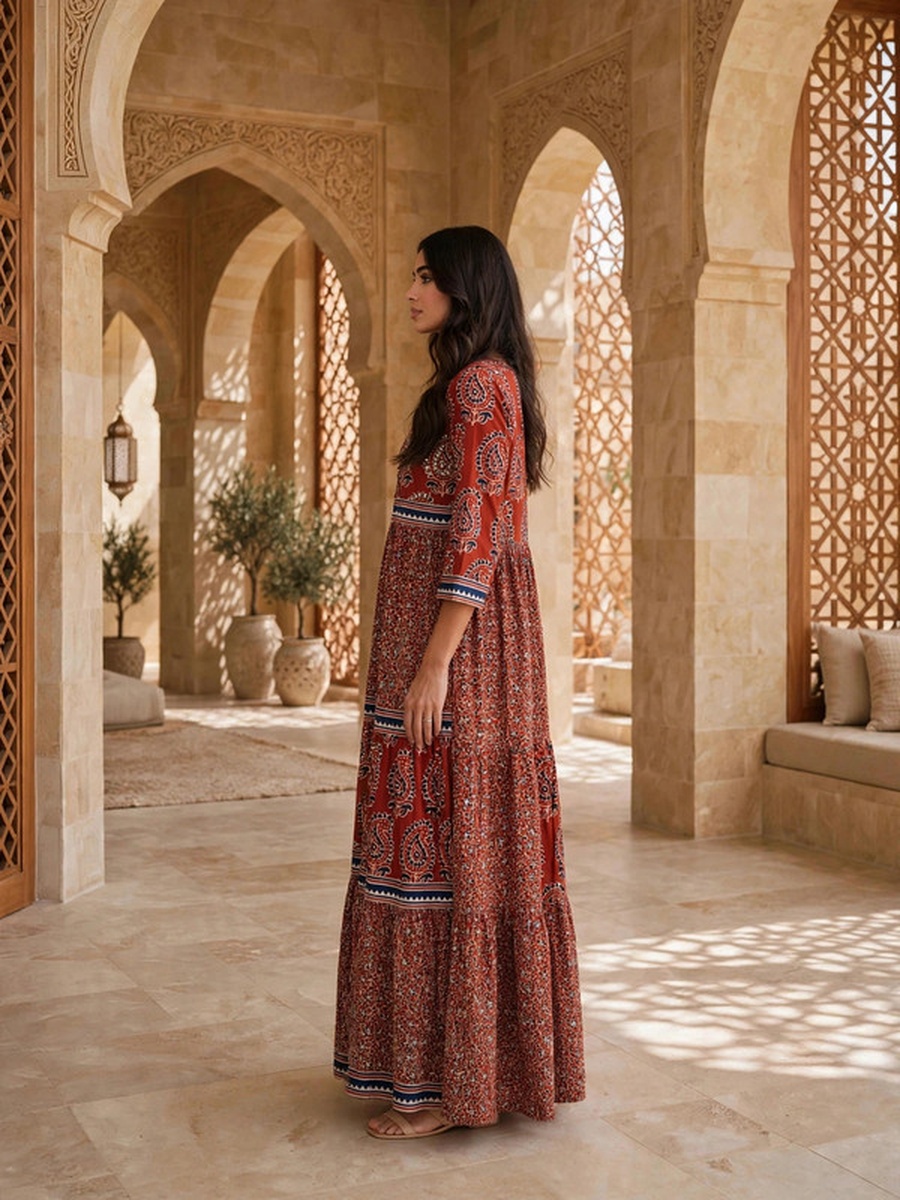 Ethnic Paisley Print Long Sleeve Jalabiya