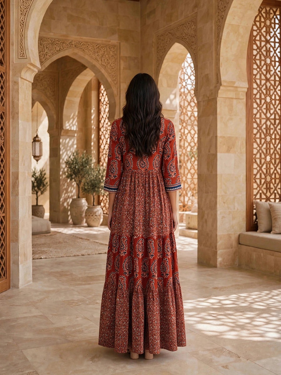 Ethnic Paisley Print Long Sleeve Jalabiya