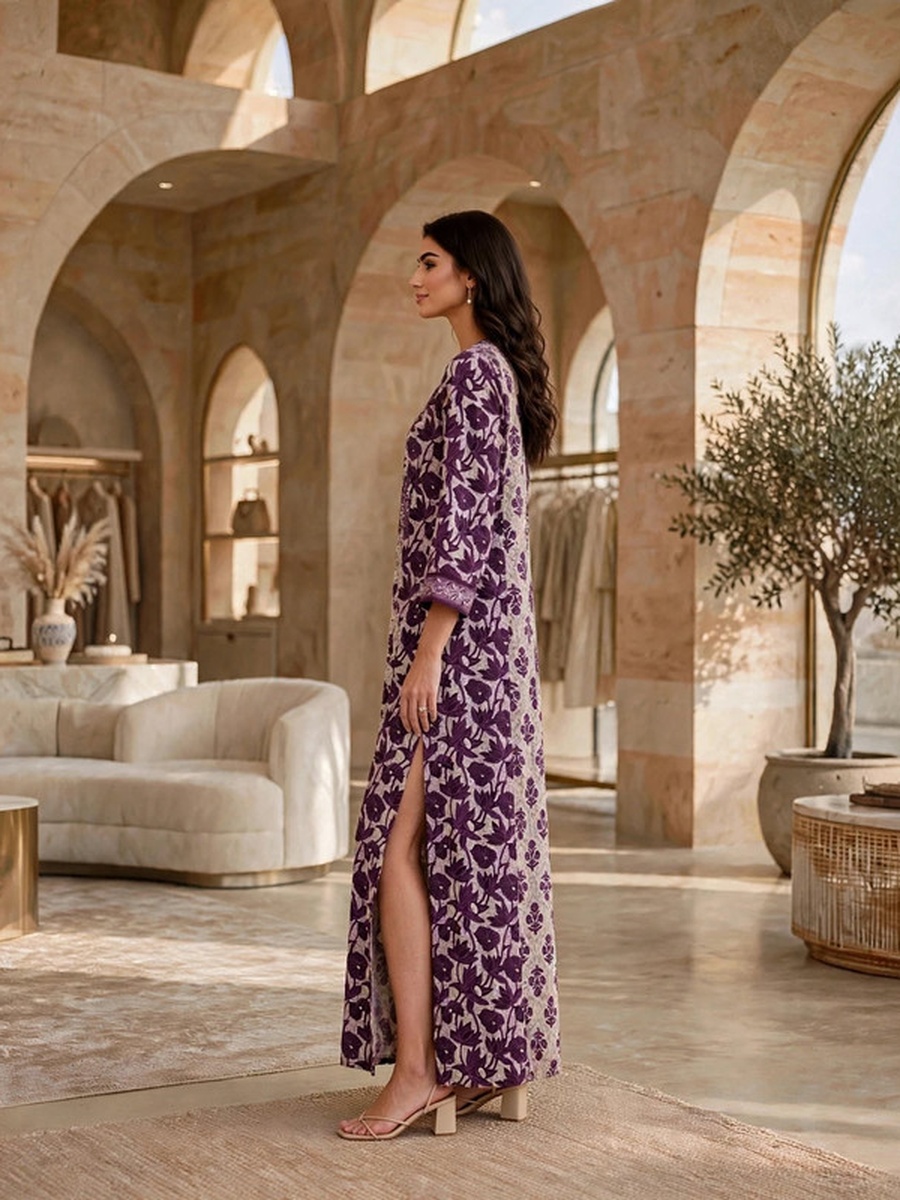 Floral Block Print Pleated Jalabiya