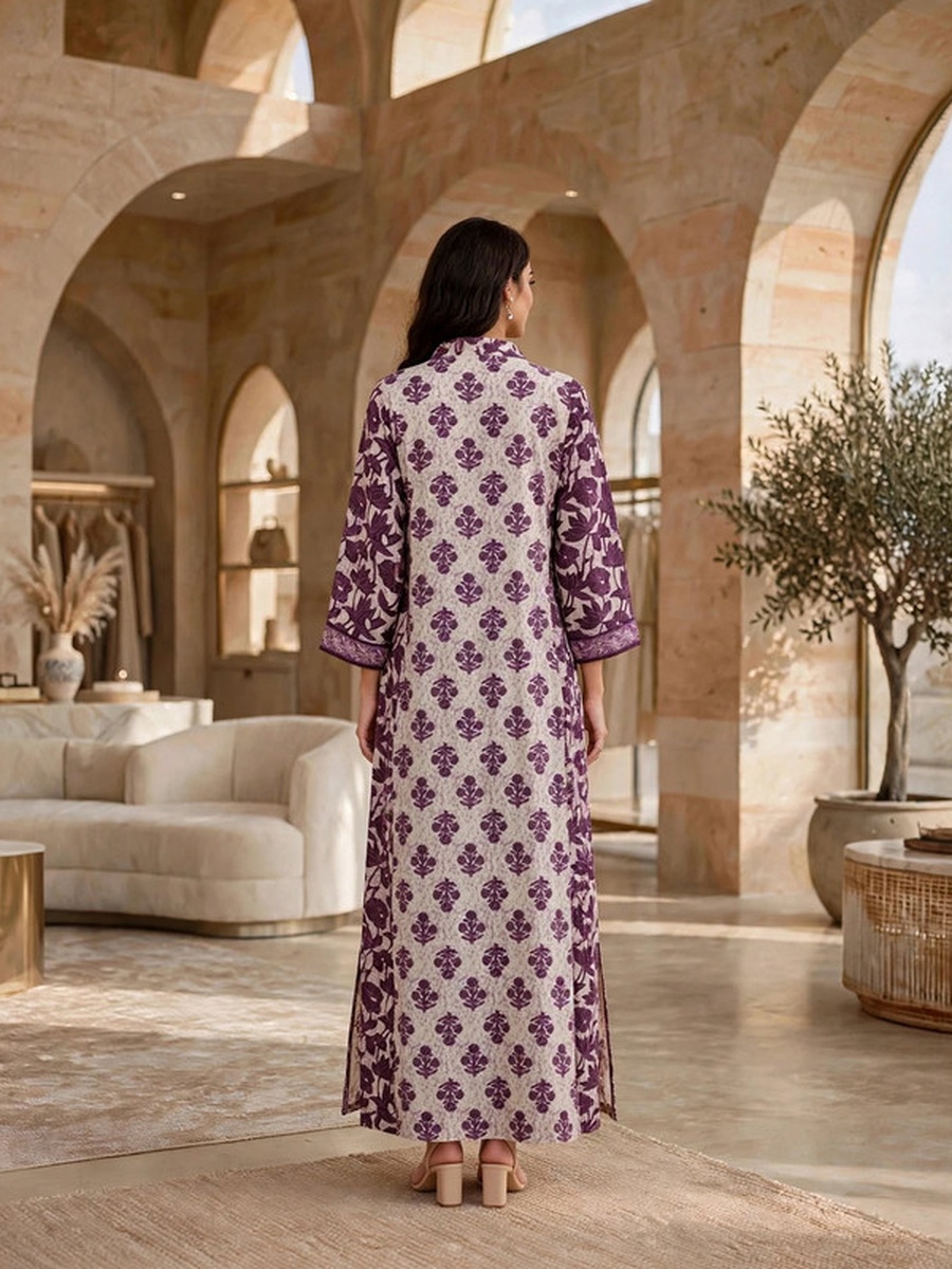 Floral Block Print Pleated Jalabiya