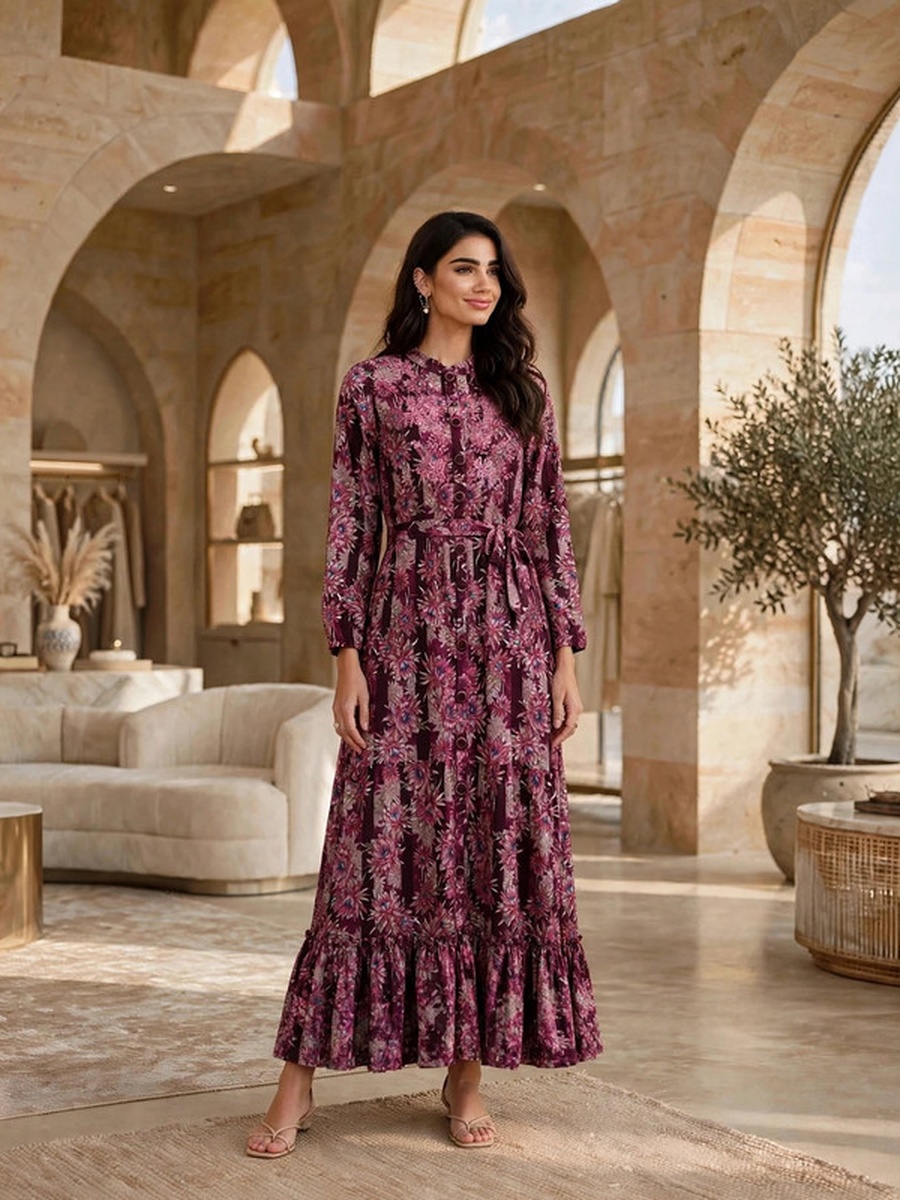 Floral Print Long Sleeve Jalabiya