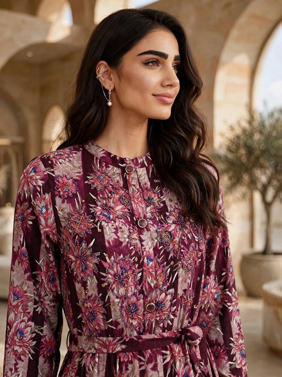 Floral Print Long Sleeve Jalabiya