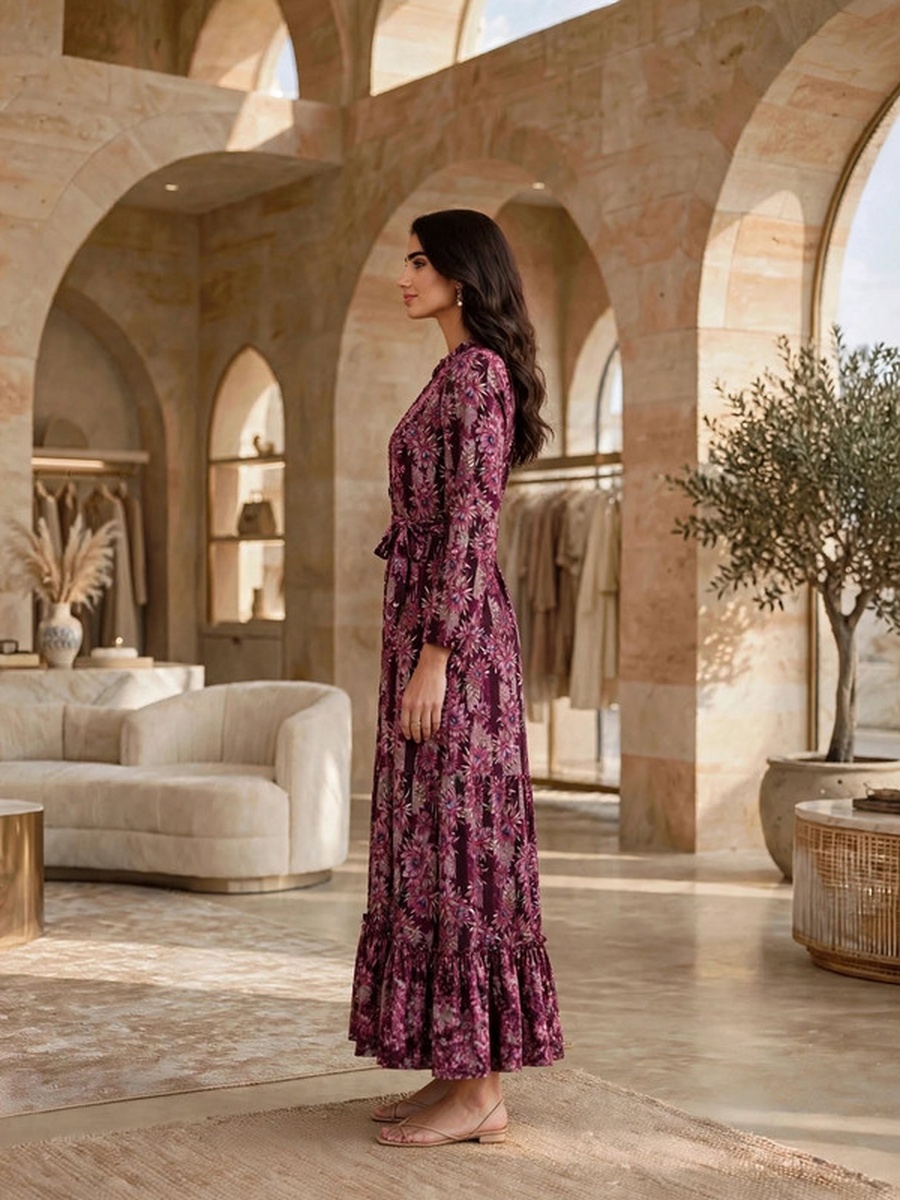 Floral Print Long Sleeve Jalabiya