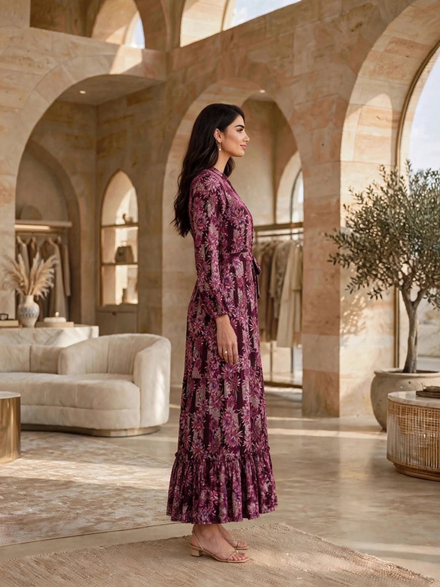Floral Print Long Sleeve Jalabiya