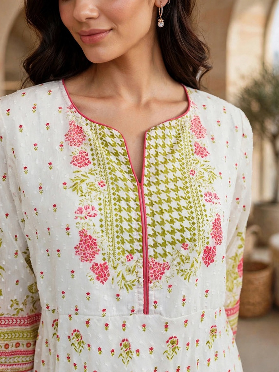 Embellished Floral Print Belted Jalabiya