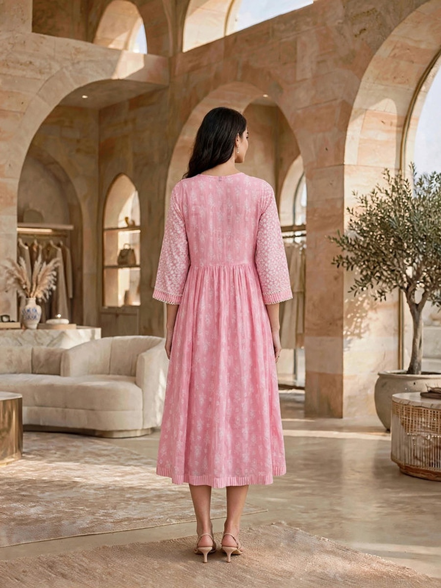 Geometric Print Front-Tie Layered Midi Dress