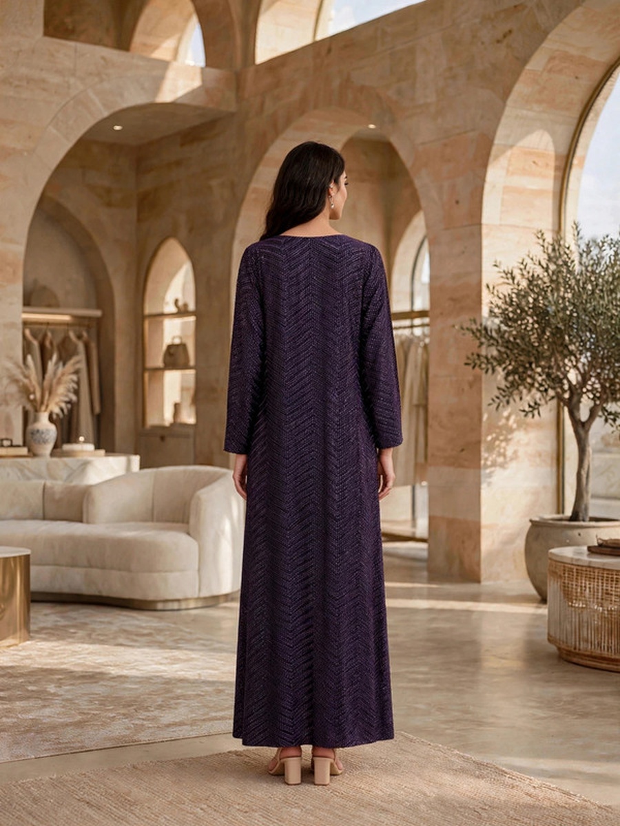 Sequined Textured V Neck Jalabiya