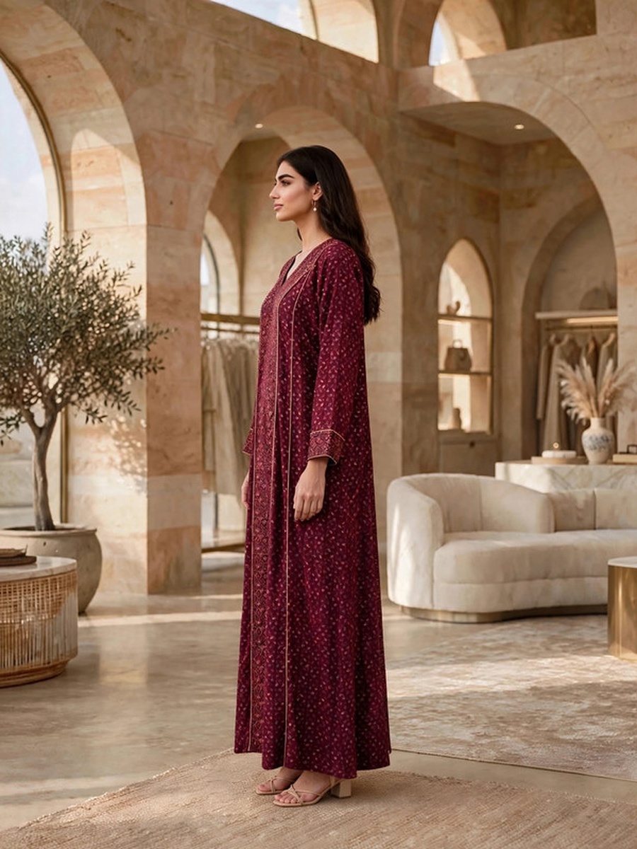 Sequined Textured V Neck Jalabiya