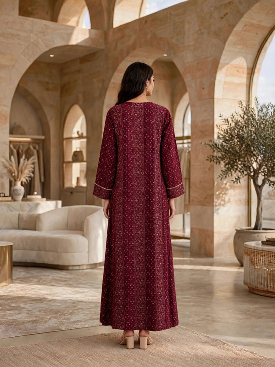 Sequined Textured V Neck Jalabiya