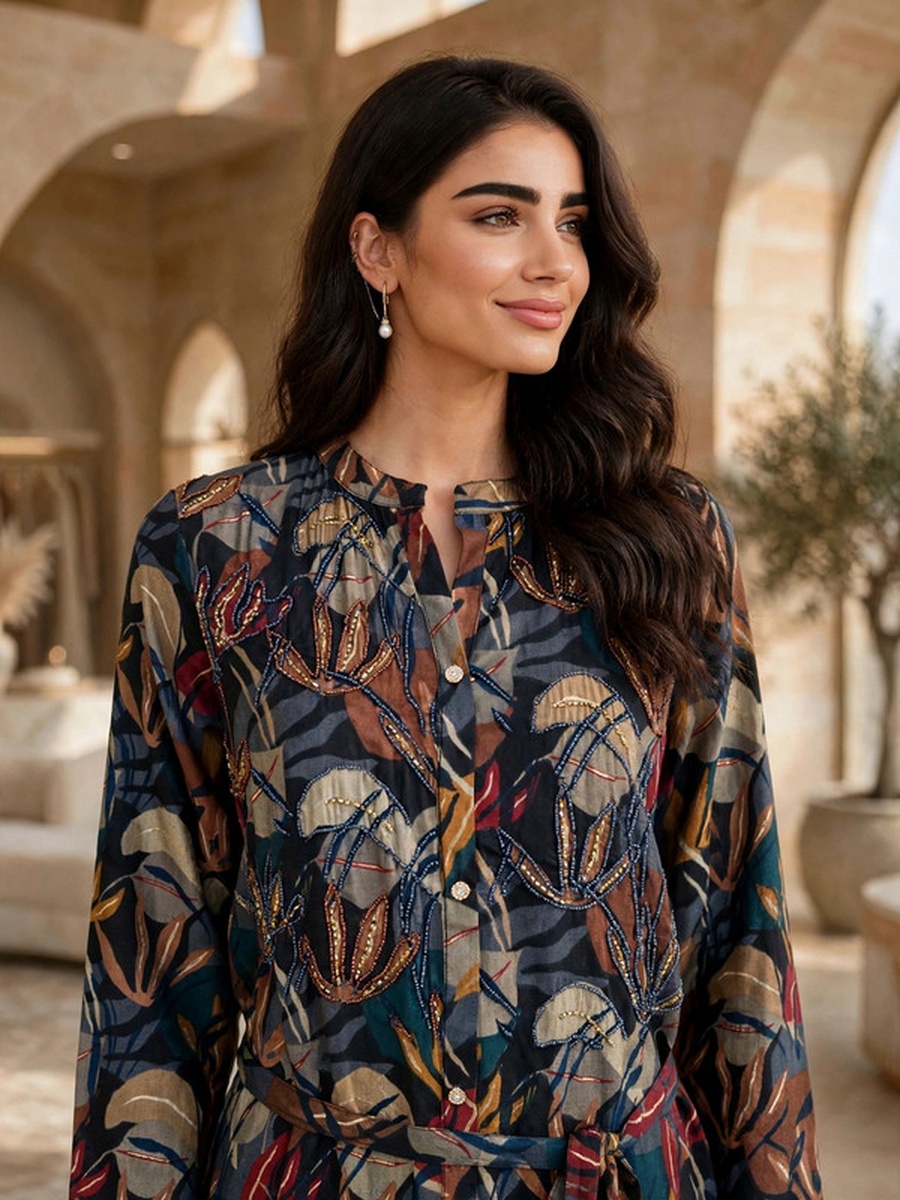 Floral Print Long Sleeve Jalabiya
