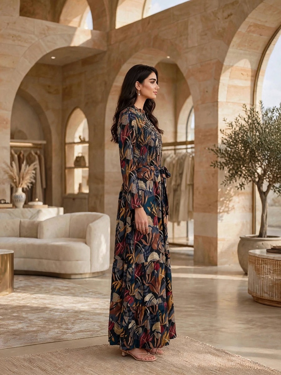 Floral Print Long Sleeve Jalabiya