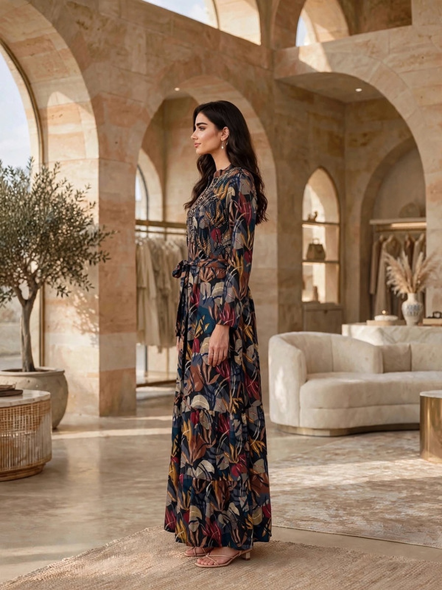 Floral Print Long Sleeve Jalabiya