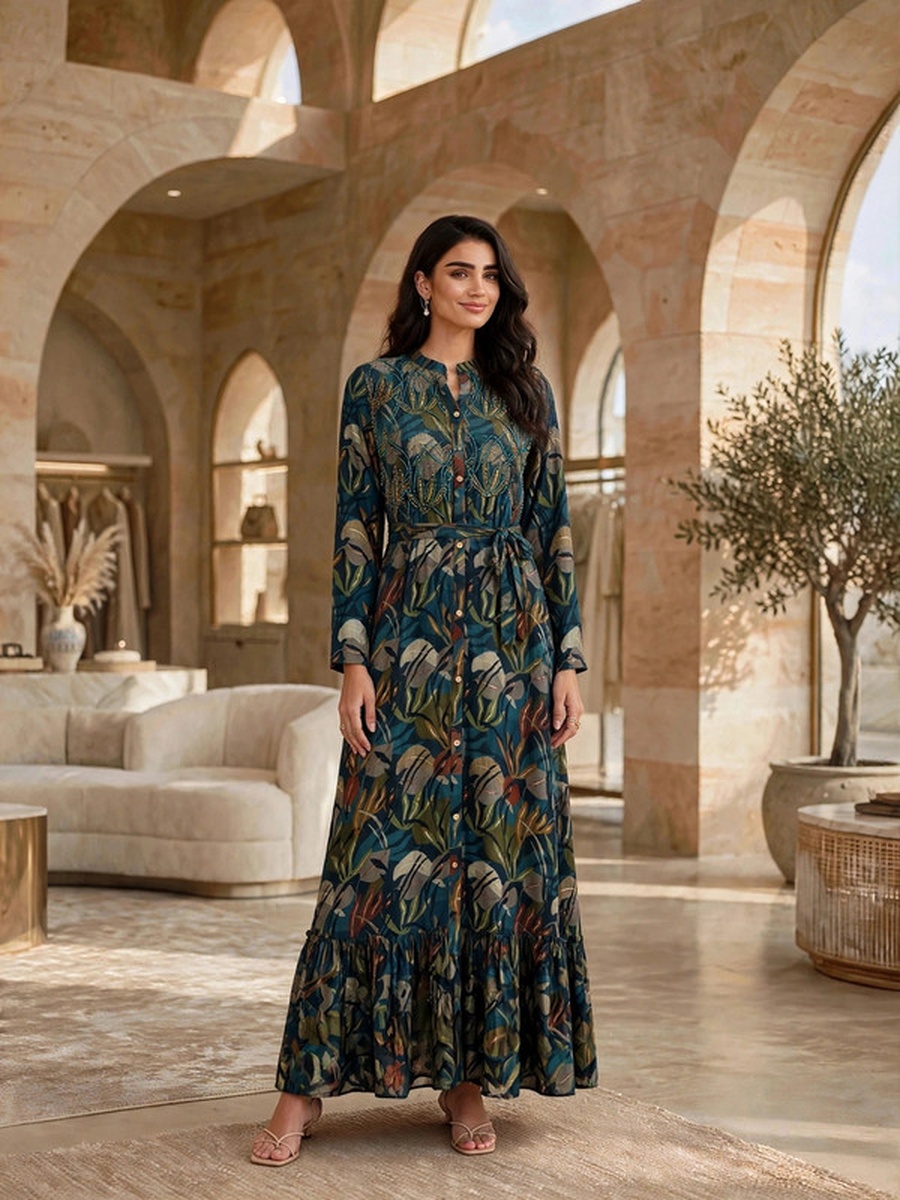 Floral Print Long Sleeve Jalabiya