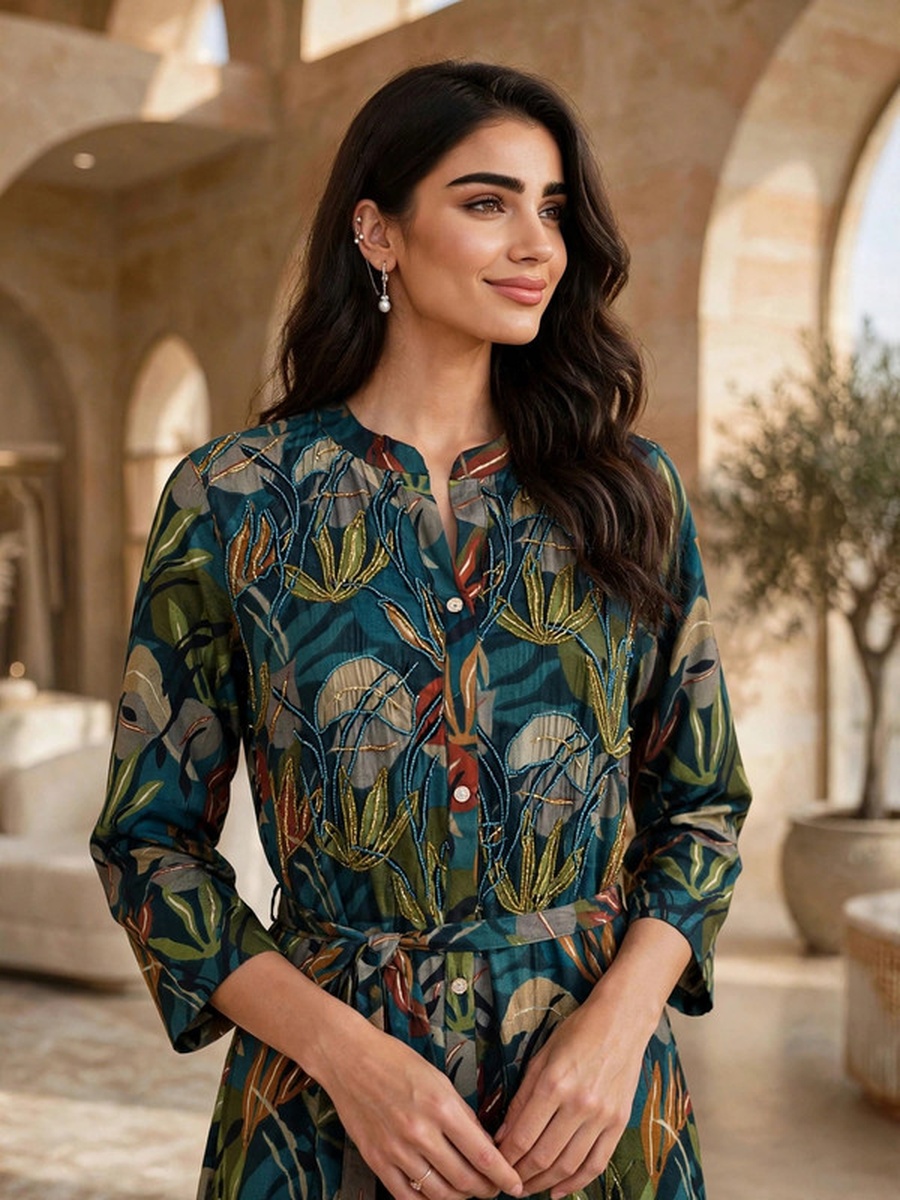 Floral Print Long Sleeve Jalabiya